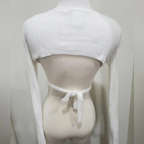 iets frans Fluffy cut out open back jumper knit sweater top medium white - Picture 6 of 8